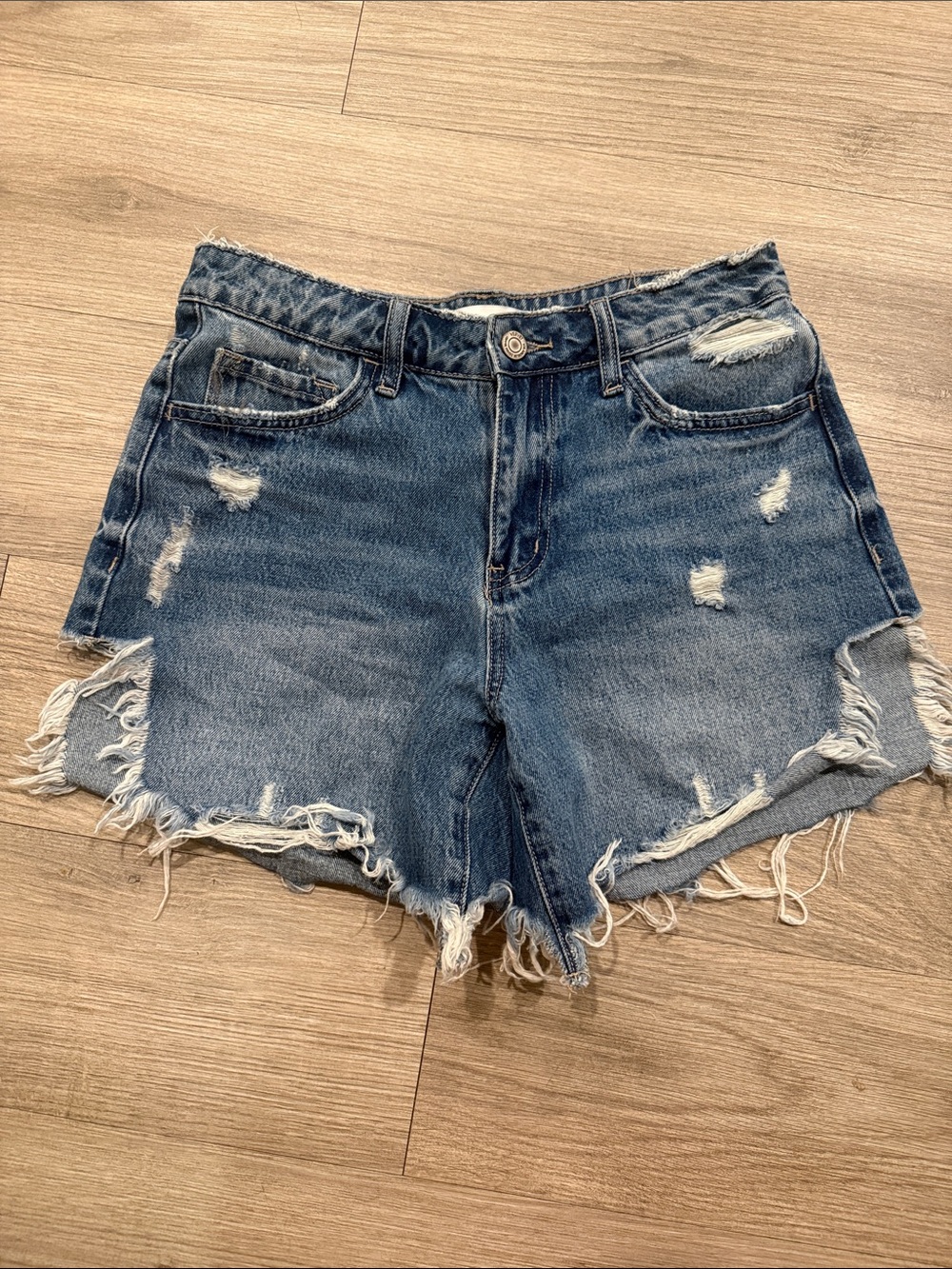 VERVET High-Rise Distressed Denim Shorts